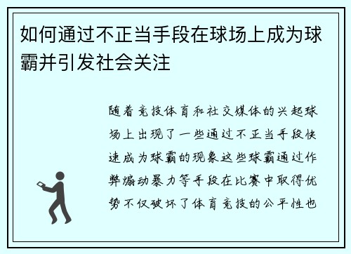 如何通过不正当手段在球场上成为球霸并引发社会关注